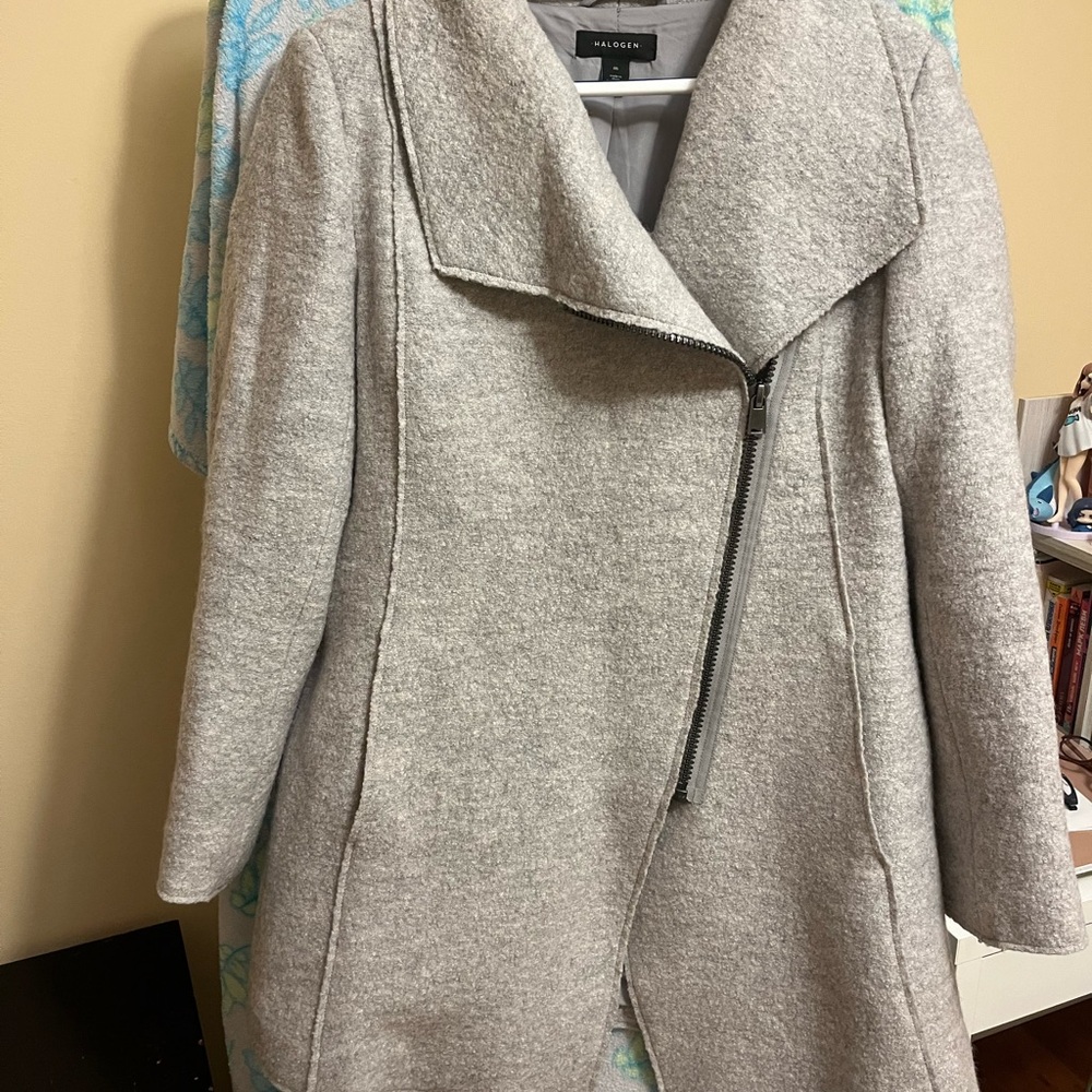 Halogen Women's Gray Trench Coat with Asymmetrical Zipper